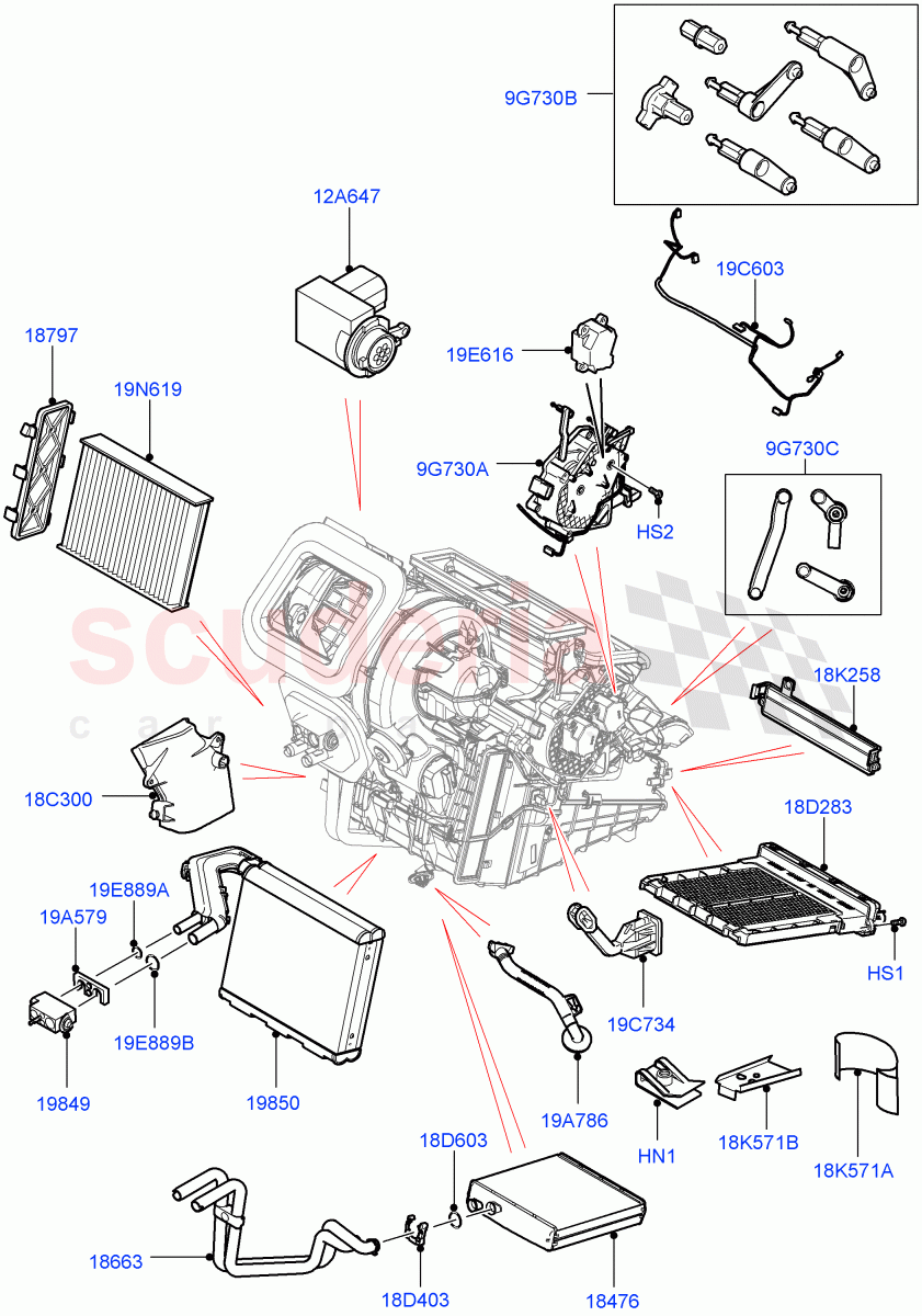 Heater/Air Cond.Internal Components(Main Unit)(Halewood (UK))((V)FROMLH000001,(V)TOLH999999) of Land Rover Land Rover Discovery Sport (2015+) [1.5 I3 Turbo Petrol AJ20P3]