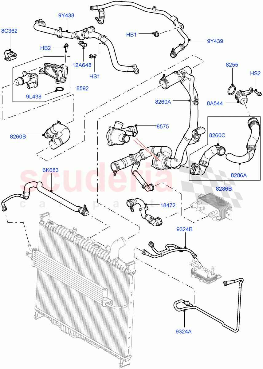Cooling System Pipes And Hoses (3.0 V6 Diesel) ((V) FROMAA000001) of Land Rover Land Rover Discovery 4 (2010-2016) [3.0 Diesel 24V DOHC TC]