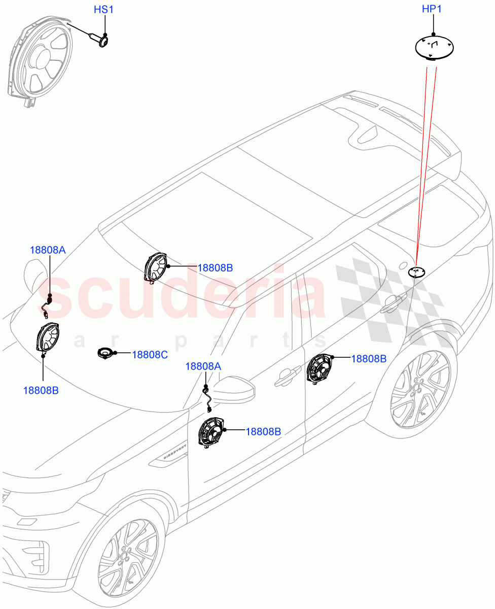 Speakers(Solihull Plant Build)(Standard Audio (Base))((V)FROMHA000001) of Land Rover Land Rover Discovery 5 (2017+) [3.0 Diesel 24V DOHC TC]