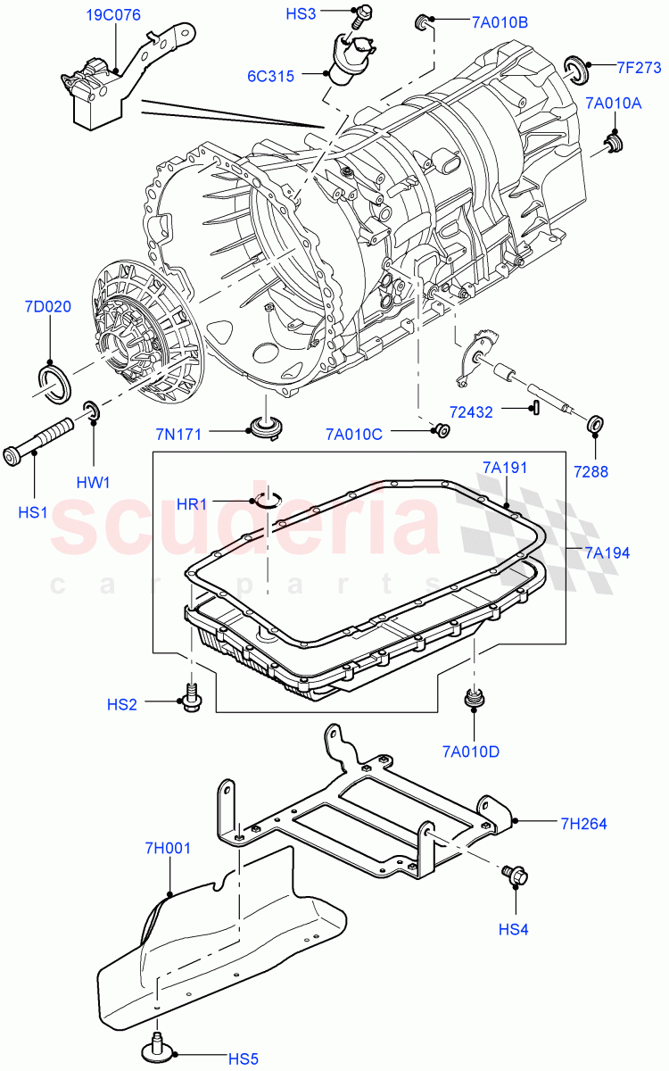 Transmission External Components (Cologne V6 4.0 EFI (SOHC), 6 Speed Auto ZF 6HP26 Steptronic, Lion Diesel 2.7 V6 (140KW), 3.6L V8 32V DOHC EFi Diesel Lion) ((V) FROMAA000001) of Land Rover Land Rover Discovery 4 (2010-2016) [2.7 Diesel V6]