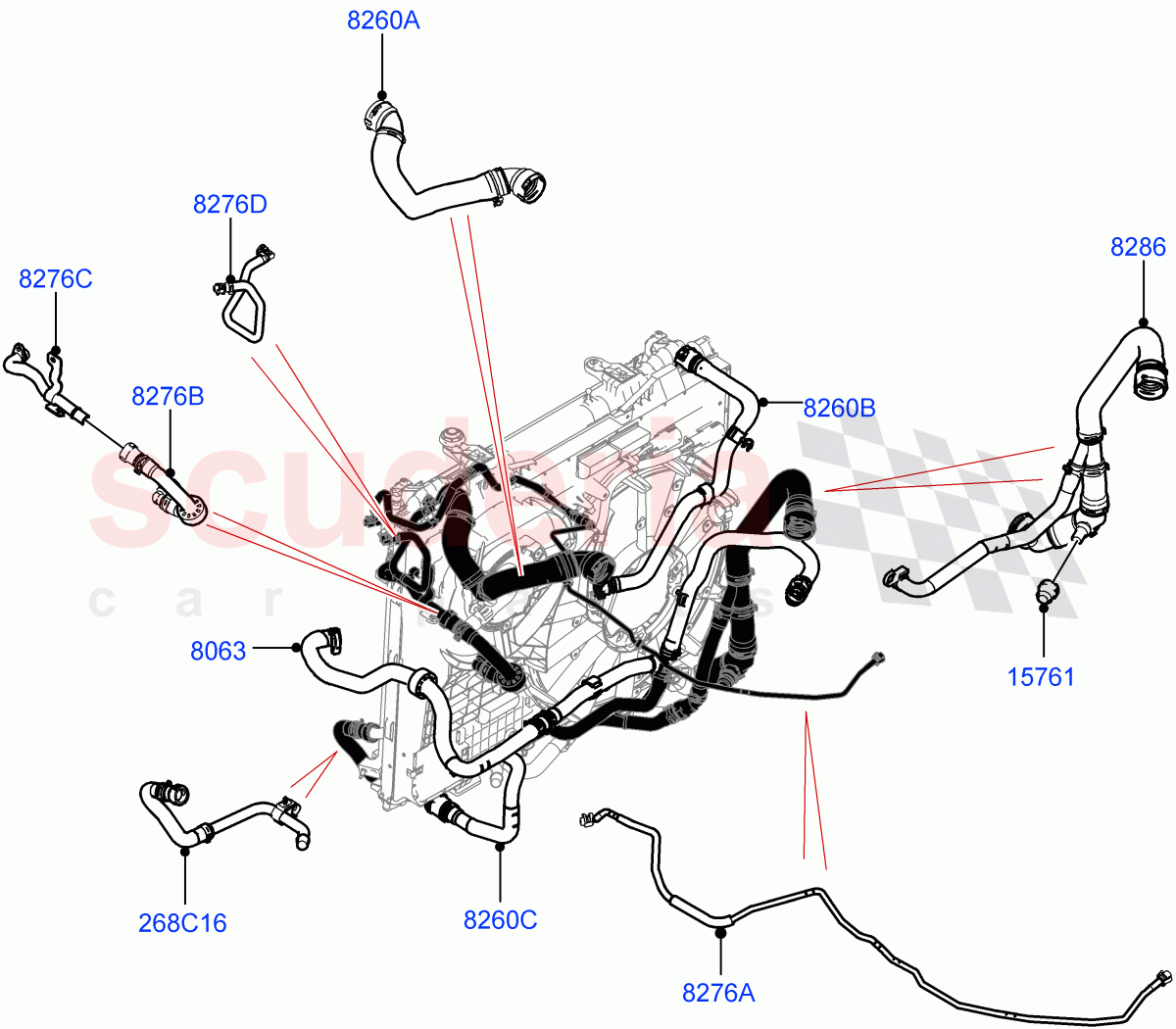 Cooling System Pipes And Hoses(Nitra Plant Build)(2.0L I4 High DOHC AJ200 Petrol,Less Engine Cooling System)((V)FROMP2000001) of Land Rover Land Rover Discovery 5 (2017+) [2.0 Turbo Petrol AJ200P]