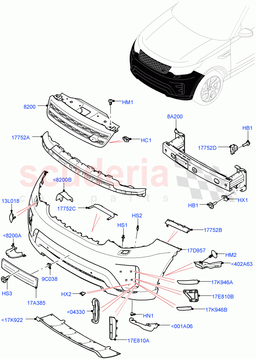 Radiator Grille And Front Bumper(Solihull Plant Build)(Black Front Bumper)((V)FROMHA000001) of Land Rover Land Rover Discovery 5 (2017+) [3.0 I6 Turbo Diesel AJ20D6]