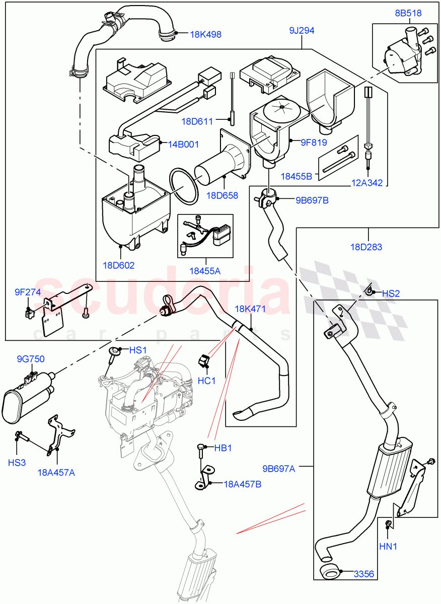 Auxiliary Fuel Fired Pre-Heater (Heater Components) (3.0L DOHC GDI SC V6 PETROL, Less Auxiliary Coolant Pumps, With Fuel Fired Heater, 5.0L OHC SGDI SC V8 Petrol - AJ133) ((V) TOHA999999) of Land Rover Land Rover Range Rover Sport (2014+) [4.4 DOHC Diesel V8 DITC]