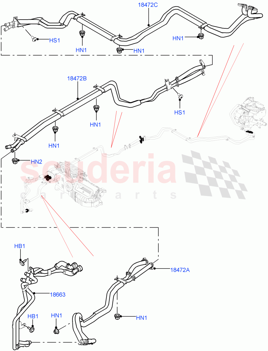 Heater Hoses (Solihull Plant Build) (With Air Conditioning - Front/Rear) ((V) FROMHA000001, (V) TOJA999999) of Land Rover Land Rover Discovery 5 (2017+) [3.0 Diesel 24V DOHC TC]