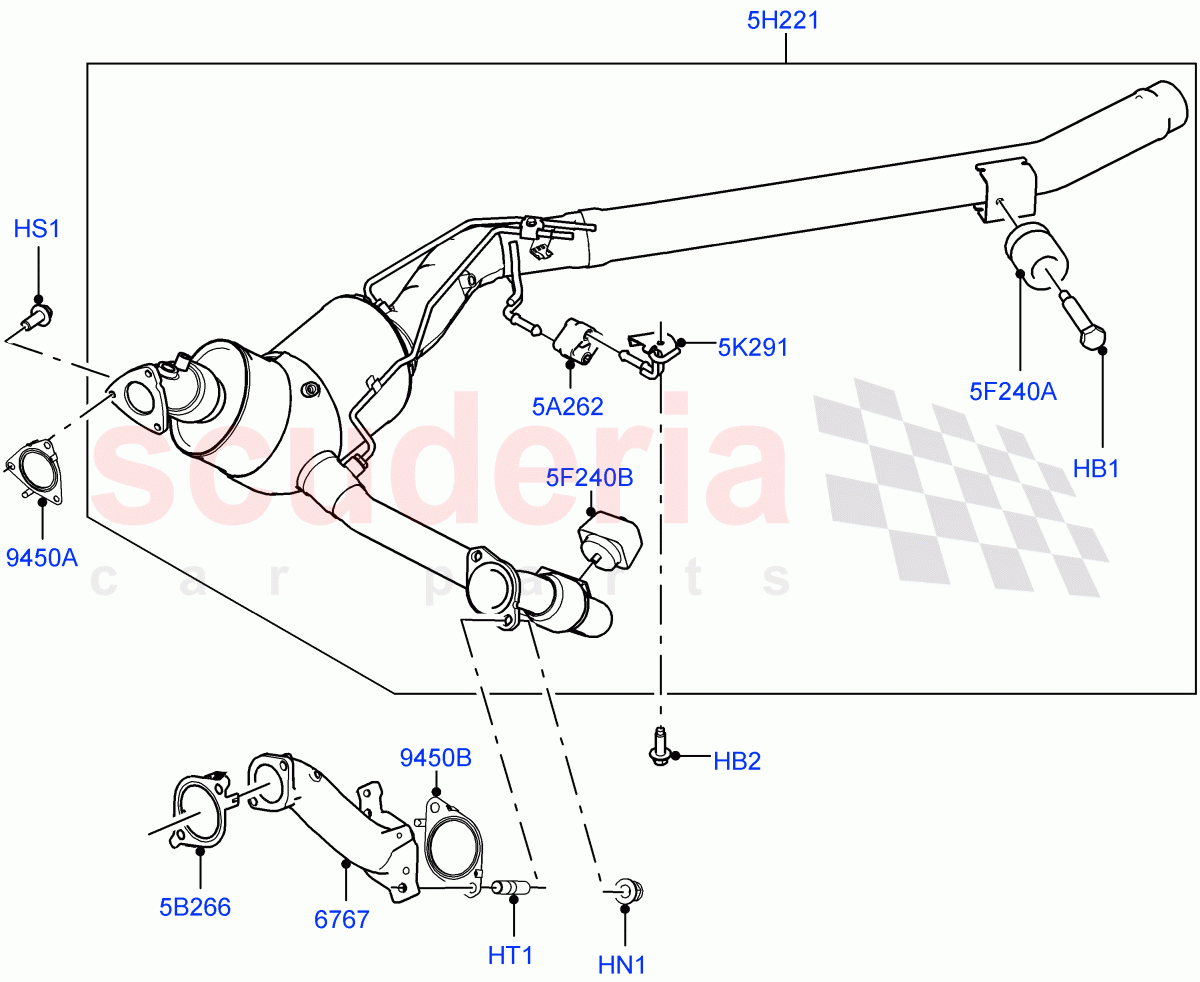 Exhaust System (Front) (4.4L DOHC DITC V8 Diesel, Stage V Plus DPF, Proconve L6 Emissions) ((V) FROMGA000001) of Land Rover Land Rover Range Rover Sport (2014+) [4.4 DOHC Diesel V8 DITC]
