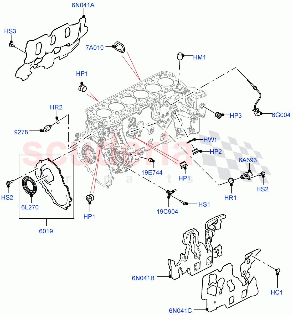 Cylinder Block And Plugs (Nitra Plant Build) (3.0L AJ20D6 Diesel High) ((V) FROMM2000001) of Land Rover Land Rover Defender (2020+) [3.0 I6 Turbo Diesel AJ20D6]