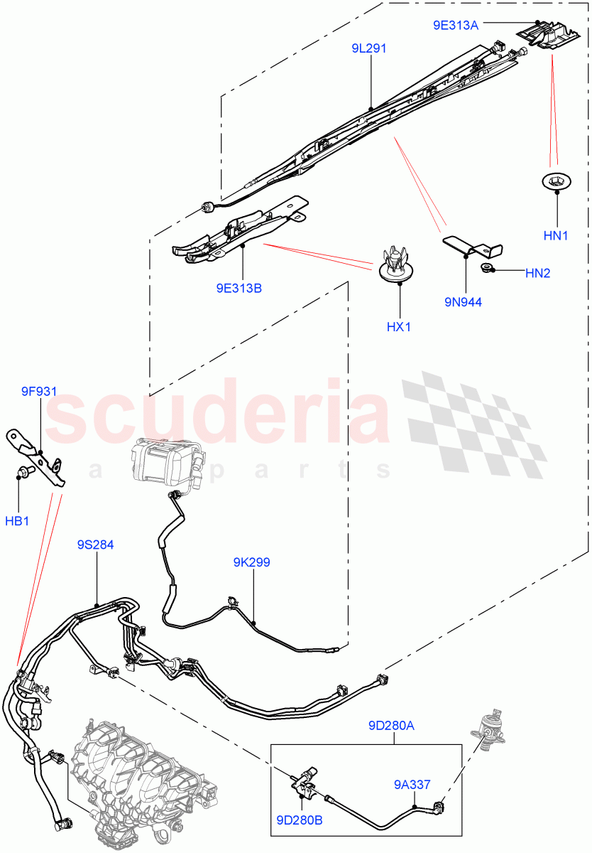 Fuel Lines (Centre And Front) (2.0L 16V TIVCT T/C Gen2 Petrol, Halewood (UK), 2.0L 16V TIVCT T/C 240PS Petrol) of Land Rover Land Rover Discovery Sport (2015+) [2.0 Turbo Petrol GTDI]