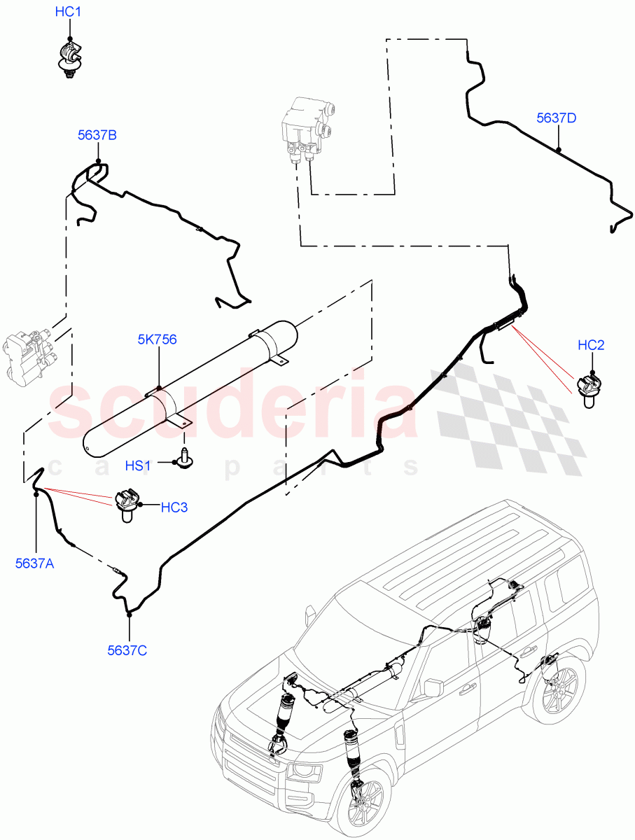 Air Suspension Compressor And Lines(Air Suspension Lines)(Standard Wheelbase,With Four Corner Air Suspension,Long Wheelbase) of Land Rover Land Rover Defender (2020+) [2.0 Turbo Diesel]