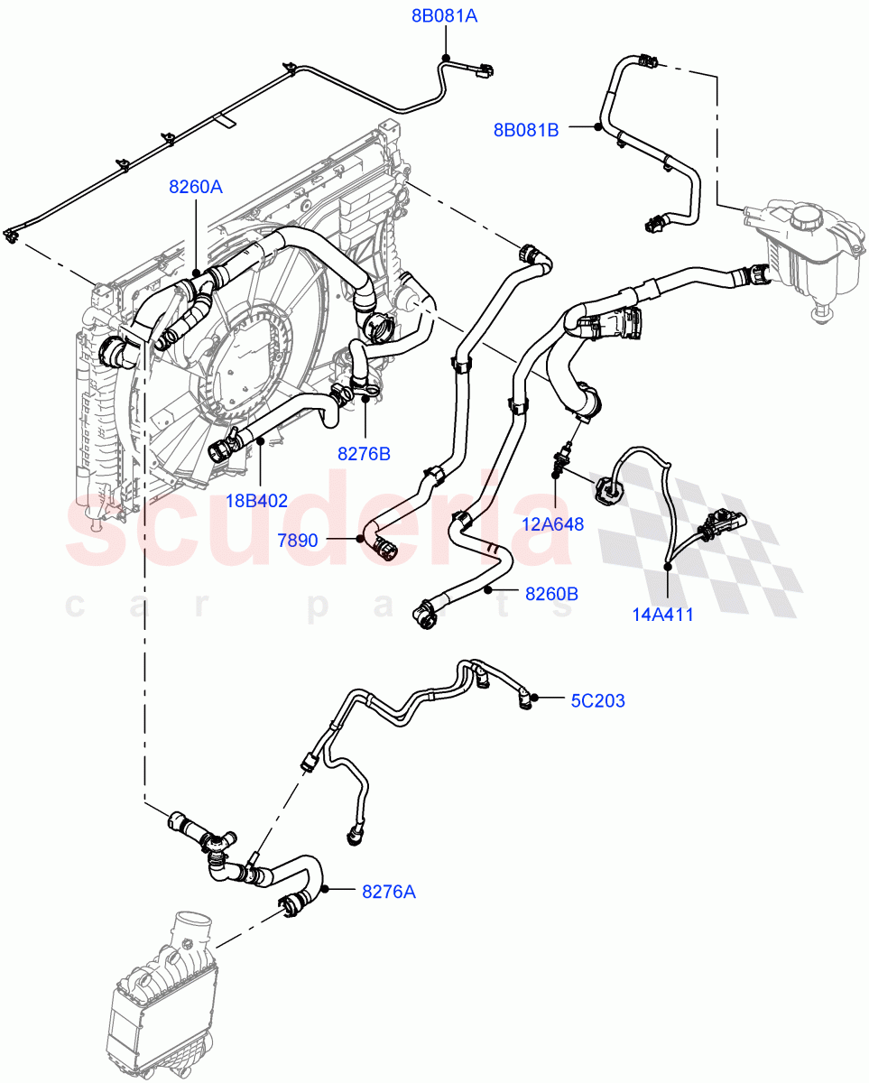 Cooling System Pipes And Hoses(2.0L AJ20D4 Diesel Mid PTA,9 Speed Auto Trans 9HP50,Halewood (UK),Low Engine Cooling,Fuel Tank-Diesel With Filters,2.0L AJ20D4 Diesel LF PTA,High Engine Cooling,Medium Engine Cooling) of Land Rover Land Rover Range Rover Evoque (2019+) [2.0 Turbo Diesel]