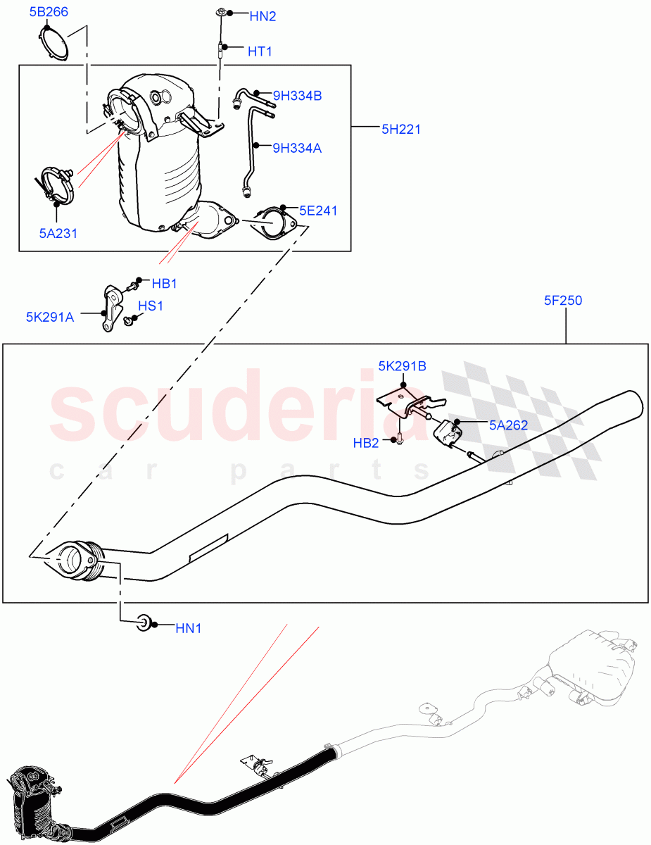 Front Exhaust System (2.0L I4 DSL MID DOHC AJ200, Stage V Plus DPF, 2.0L I4 DSL HIGH DOHC AJ200, L6 Diesel Emissions, DPF + DE-SOX) of Land Rover Land Rover Range Rover Velar (2017+) [2.0 Turbo Diesel]