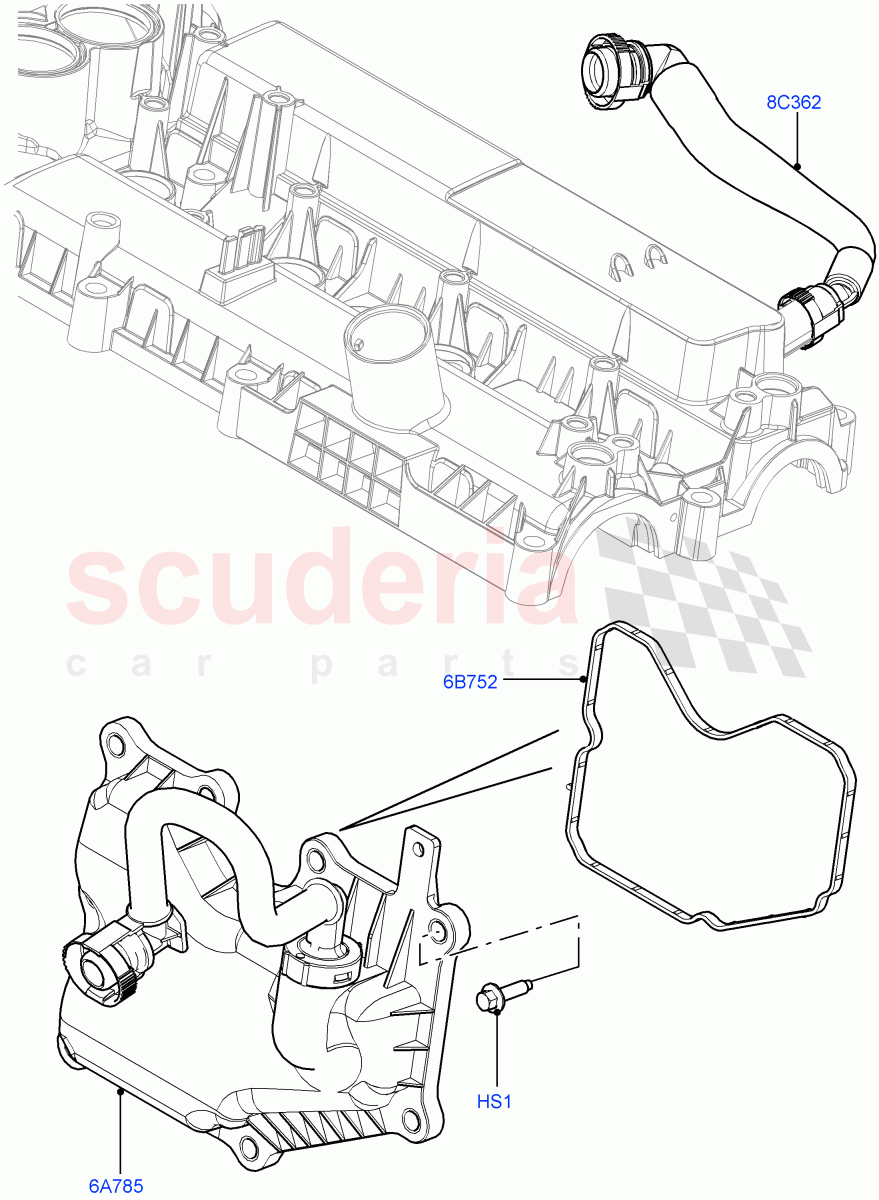 Emission Control - Crankcase (2.0L 16V TIVCT T/C 240PS Petrol, Itatiaia (Brazil)) ((V) FROMGT000001) of Land Rover Land Rover Discovery Sport (2015+) [2.0 Turbo Petrol GTDI]