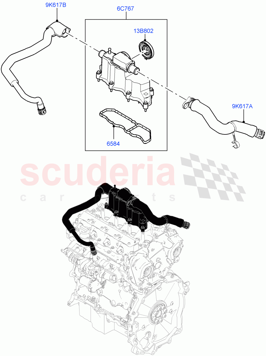 Emission Control - Crankcase (2.0L I4 Mid DOHC AJ200 Petrol, Itatiaia (Brazil), 2.0L I4 Mid AJ200 Petrol E100) ((V) FROMJT000001) of Land Rover Land Rover Discovery Sport (2015+) [2.0 Turbo Petrol AJ200P]