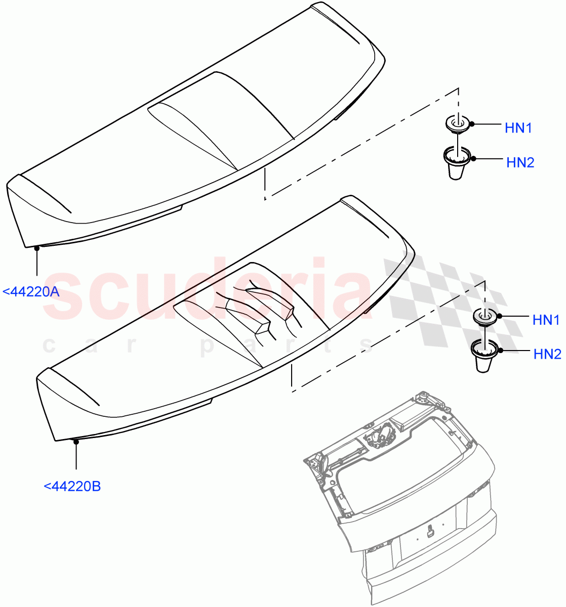 Spoiler And Related Parts (5 Door, Halewood (UK), 3 Door) ((V) FROMHH000001, (V) TOHH999999) of Land Rover Land Rover Range Rover Evoque (2012-2018) [2.0 Turbo Diesel]