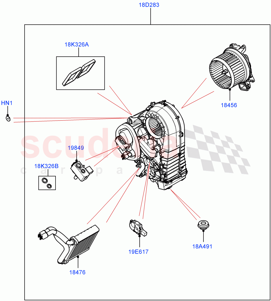 Heater/Air Cond.Internal Components(Auxiliary Heater)(Premium Air Conditioning-Front/Rear) of Land Rover Land Rover Range Rover (2022+) [4.4 V8 Turbo Petrol NC10]