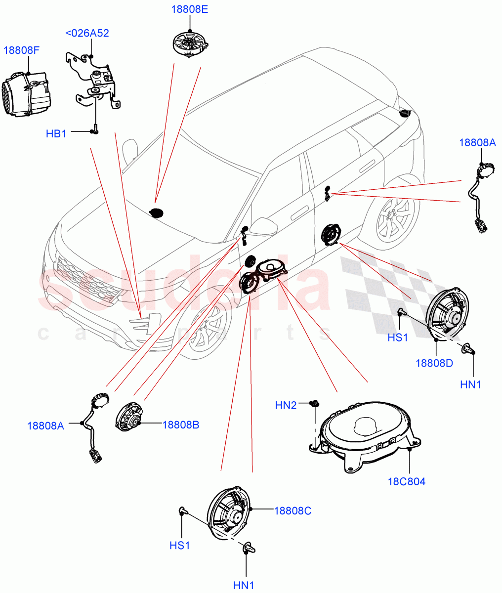 Speakers (Halewood (UK), Hi Line Audio System - 600 W) of Land Rover Land Rover Range Rover Evoque (2019+) [2.0 Turbo Diesel]