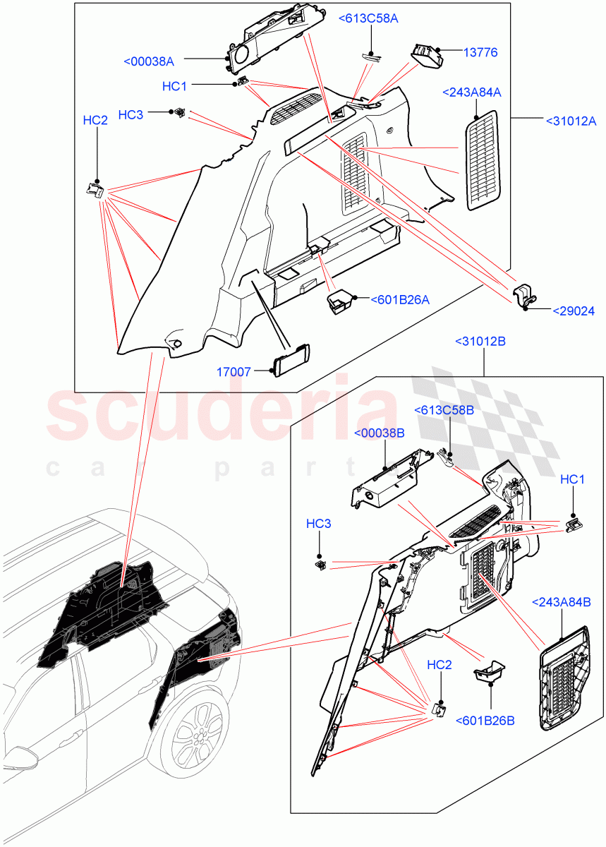 Side Trim(Luggage Compartment)(Changsu (China),60/40 Load Through With Slide,Climate Control - Chiller Unit,Less Chiller Unit)((V)FROMFG000001) of Land Rover Land Rover Discovery Sport (2015+) [2.0 Turbo Diesel AJ21D4]