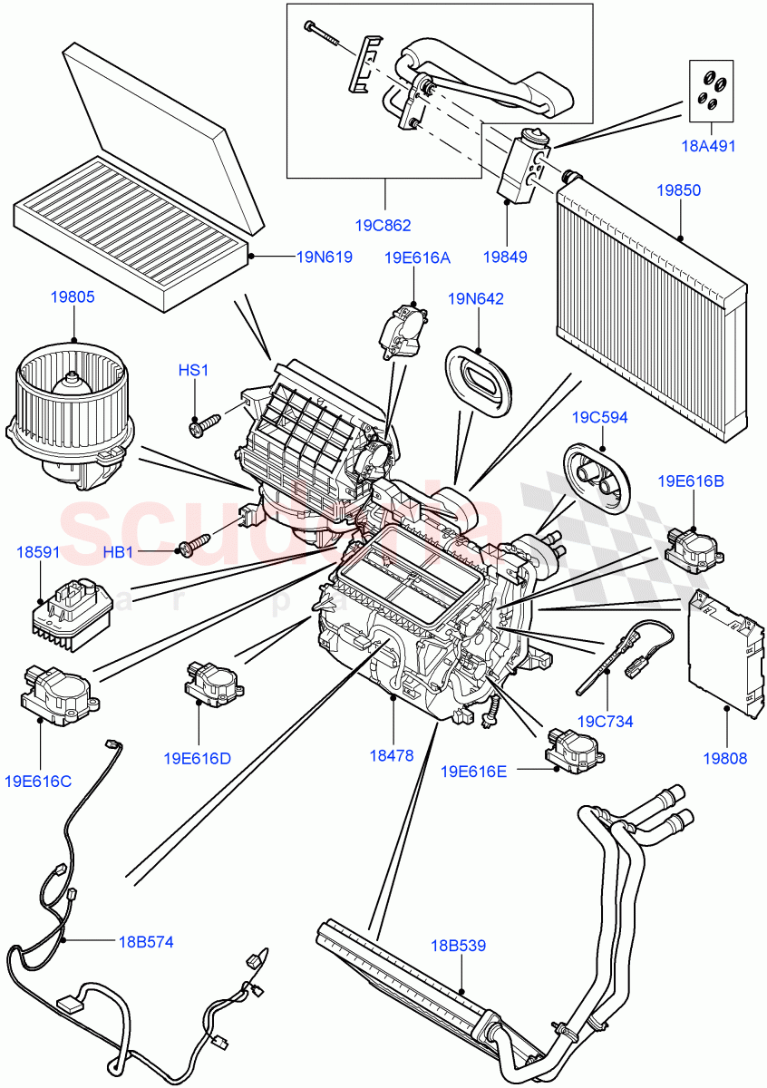 Heater/Air Cond.Internal Components(Front)((V)FROMAA000001) of Land Rover Land Rover Discovery 4 (2010-2016) [3.0 Diesel 24V DOHC TC]