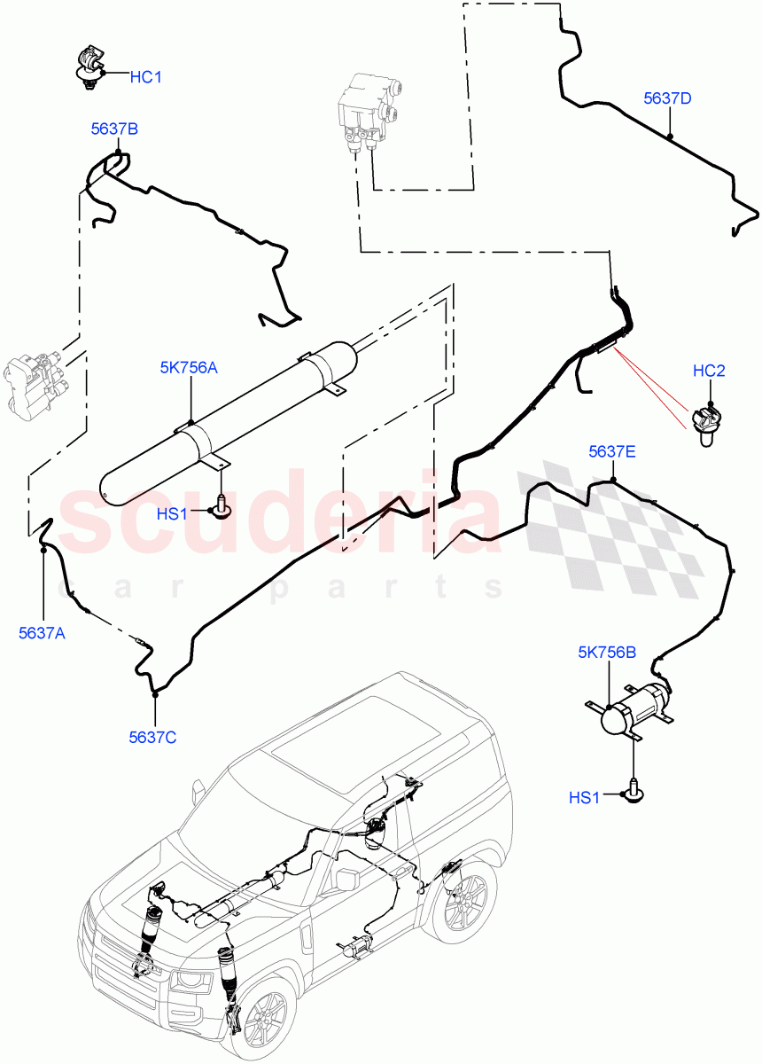 Air Suspension Compressor And Lines(Short Wheelbase,With Four Corner Air Suspension) of Land Rover Land Rover Defender (2020+) [3.0 I6 Turbo Petrol AJ20P6]