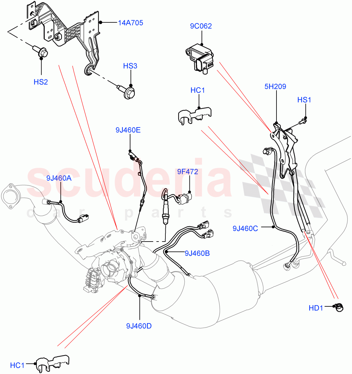 Exhaust Sensors And Modules (3.0 V6 Diesel Electric Hybrid Eng, Proconve L6 Emissions, 3.0L 24V DOHC V6 TC Diesel, 3.0L 24V V6 Turbo Diesel Std Flow, Stage V Plus DPF) of Land Rover Land Rover Range Rover Sport (2014+) [3.0 Diesel 24V DOHC TC]