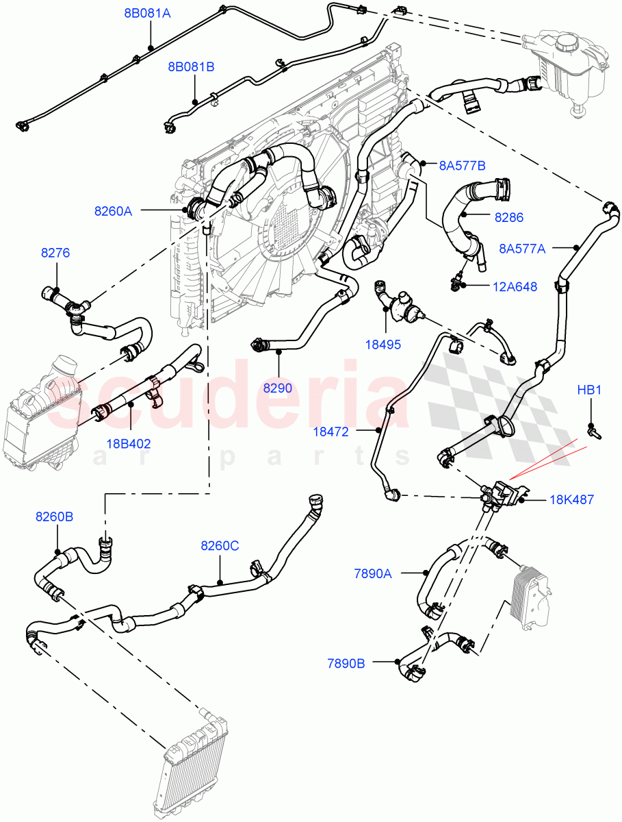 Cooling System Pipes And Hoses(2.0L AJ20P4 Petrol High PTA,Changsu (China),Active Tranmission Warming) of Land Rover Land Rover Range Rover Evoque (2019+) [2.0 Turbo Petrol AJ200P]