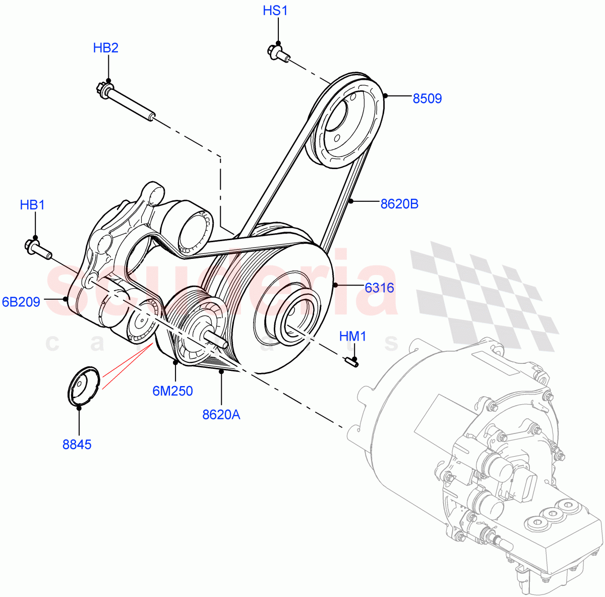 Pulleys And Drive Belts(1.5L AJ20P3 Petrol High PHEV,Halewood (UK))((V)FROMLH000001) of Land Rover Land Rover Discovery Sport (2015+) [1.5 I3 Turbo Petrol AJ20P3]