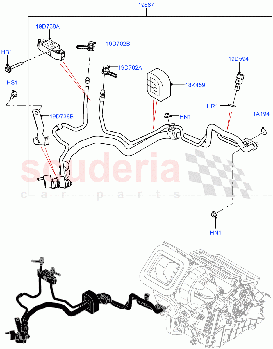 Air Conditioning System (Halewood (UK), Less Chiller Unit, Air Con Refrigerant-HF01234YF, Electric Engine Battery-MHEV, Less Electric Engine Battery) ((V) FROMLH000001, (V) TOLH999999) of Land Rover Land Rover Discovery Sport (2015+) [2.0 Turbo Diesel]
