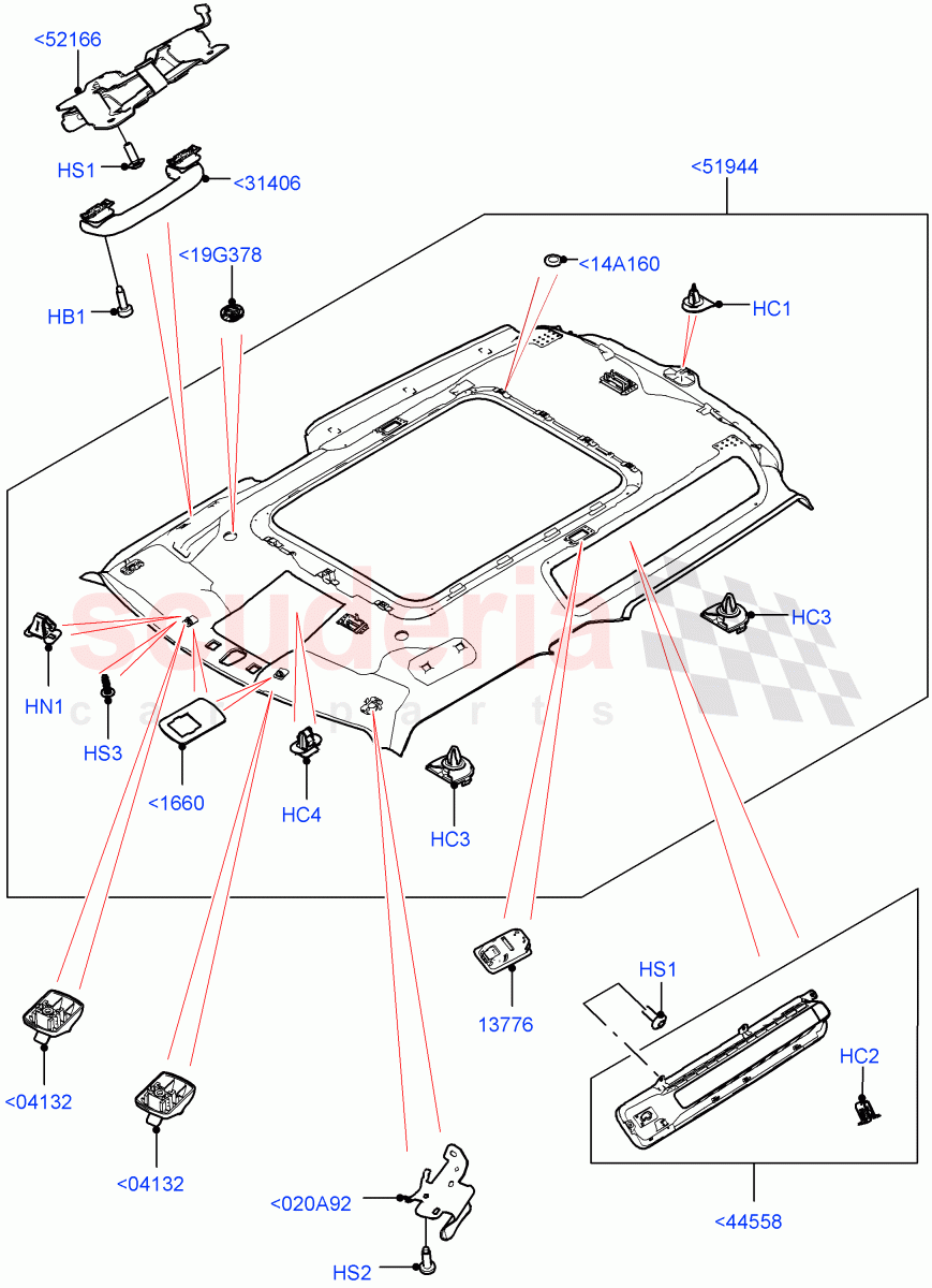 Headlining And Sun Visors(Headlining)(Short Wheelbase,With Roof Conversion-Panorama Power,Roof - Canvas Folding) of Land Rover Land Rover Defender (2020+) [3.0 I6 Turbo Diesel AJ20D6]