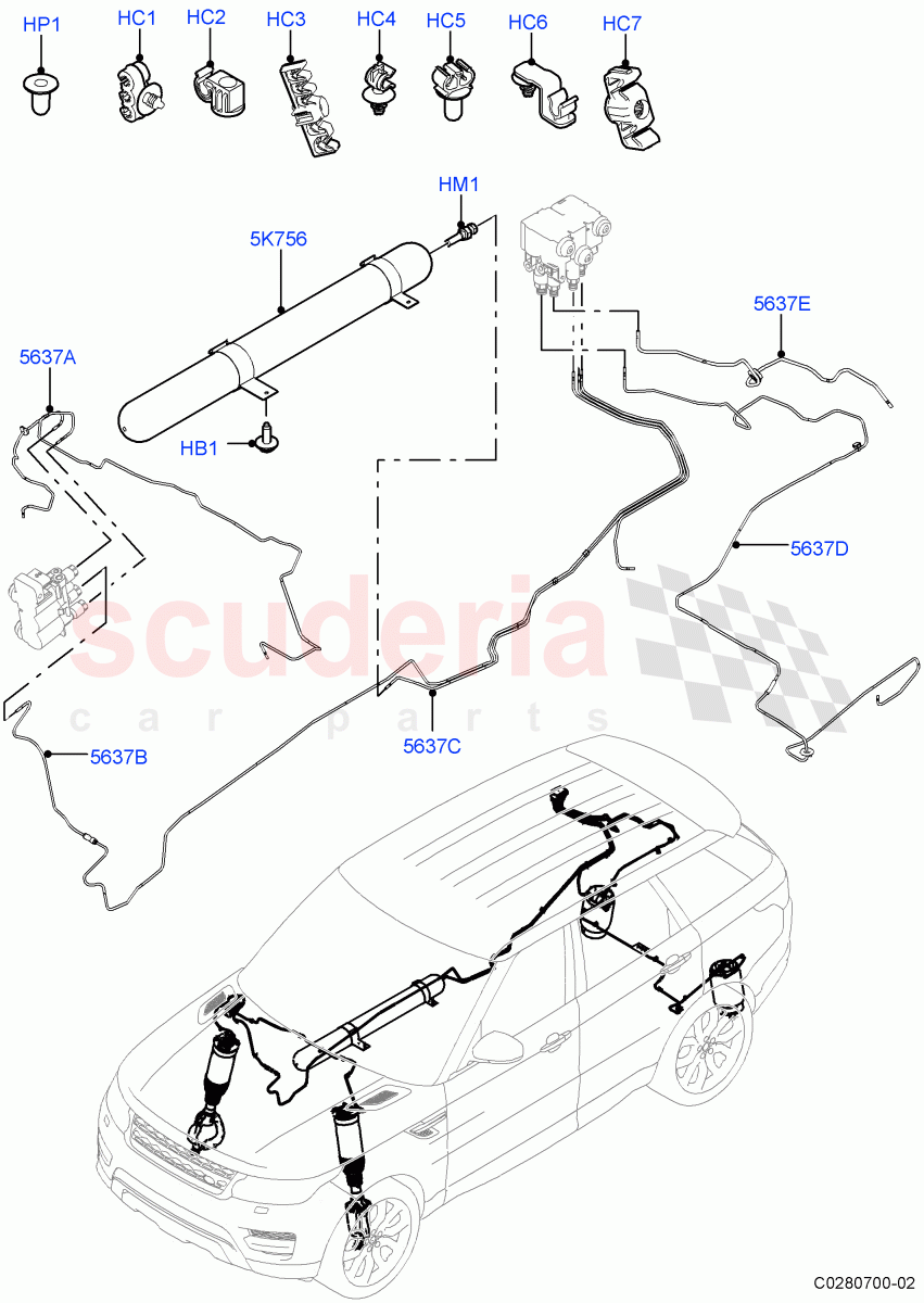 Air Suspension Compressor And Lines(With Four Corner Air Suspension,Sport Suspension w/ARC,Electronic Air Suspension With ACE,With Performance Suspension)((V)FROMJA000001) of Land Rover Land Rover Range Rover Sport (2014+) [2.0 Turbo Diesel]