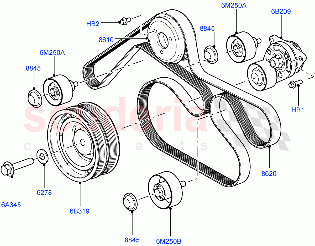 Pulleys And Drive Belts(3.6L V8 32V DOHC EFi Diesel Lion)((V)FROMAA000001) of Land Rover Land Rover Range Rover (2010-2012) [3.6 V8 32V DOHC EFI Diesel]