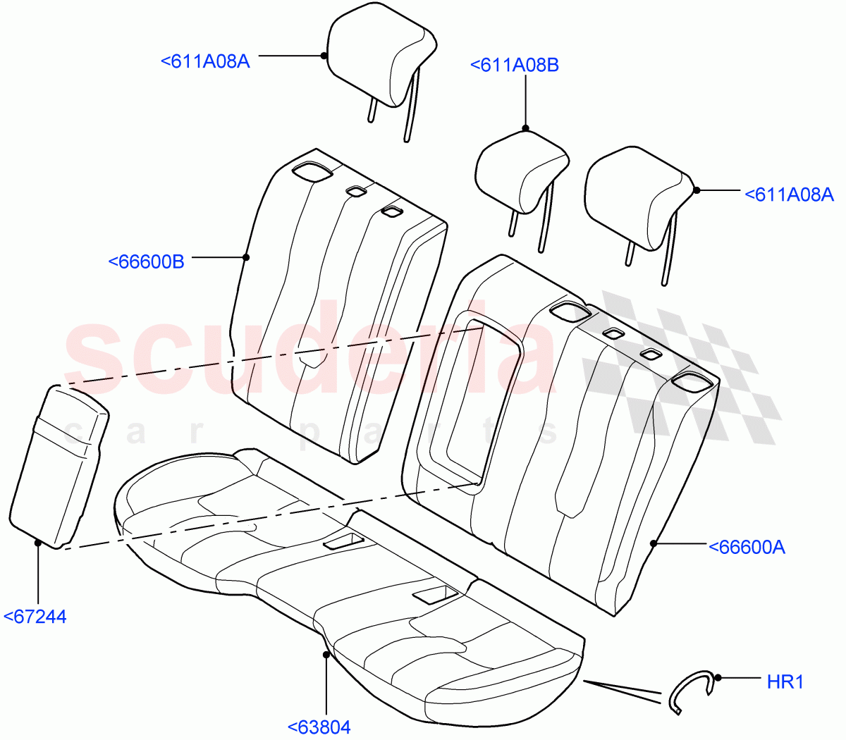 Rear Seat Covers(Windsor Leather Perforated,Changsu (China),2nd Row Seat 60/40 (3 P) - Folding)((V)FROMEG000001,(V)TOGG134737) of Land Rover Land Rover Range Rover Evoque (2012-2018) [2.0 Turbo Petrol AJ200P]