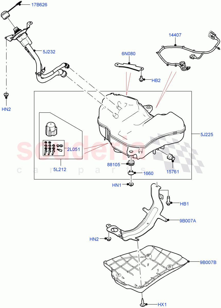 Exhaust Fluid Injection System(Tank And Filler)(2.0L AJ21D4 Diesel Mid,Halewood (UK),With Diesel Exh Fluid Emission Tank)((V)FROMMH000001) of Land Rover Land Rover Discovery Sport (2015+) [2.0 Turbo Diesel AJ21D4]