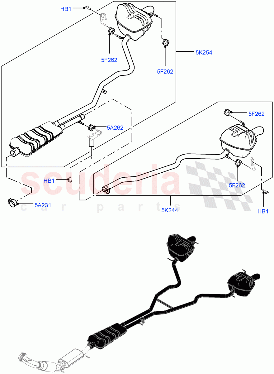Exhaust System (Rear Section) (2.2L CR DI 16V Diesel, Euro Stage 4 Emissions, With Tool Kit, With 7 Seat Configuration, Spare Wheel - Reduced Section Steel) of Land Rover Land Rover Discovery Sport (2015+) [2.2 Single Turbo Diesel]