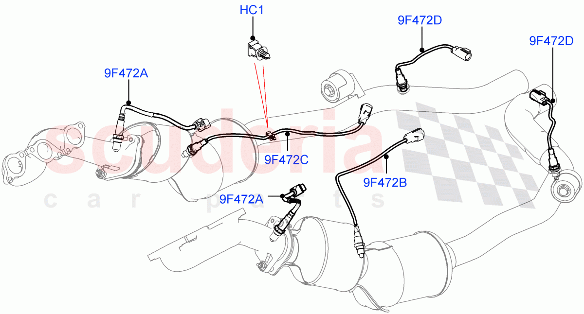 Exhaust Sensors And Modules (Solihull Plant Build) (3.0L DOHC GDI SC V6 PETROL, EU6 Emissions, SULEV Requirements, EU2, Proconve L6 Emissions) ((V) FROMHA000001) of Land Rover Land Rover Discovery 5 (2017+) [3.0 DOHC GDI SC V6 Petrol]