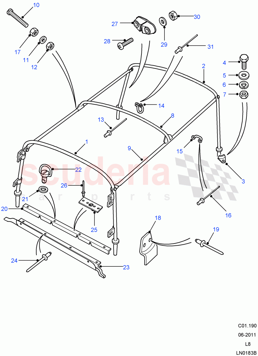 Hoodsticks (Pick Up, 90" Wheelbase) ((V) FROM7A000001) of Land Rover Land Rover Defender (2007-2016)
