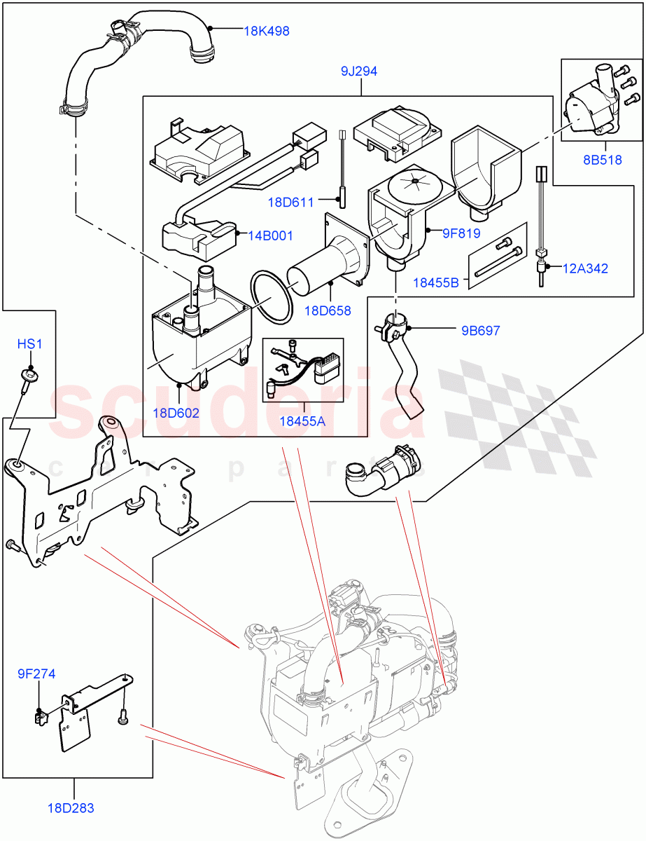 Auxiliary Fuel Fired Pre-Heater (Heater Components) (5.0L OHC SGDI SC V8 Petrol - AJ133, Electric Auxiliary Coolant Pump, With Fuel Fired Heater, 3.0L DOHC GDI SC V6 PETROL) ((V) TOHA999999) of Land Rover Land Rover Range Rover Sport (2014+) [5.0 OHC SGDI SC V8 Petrol]