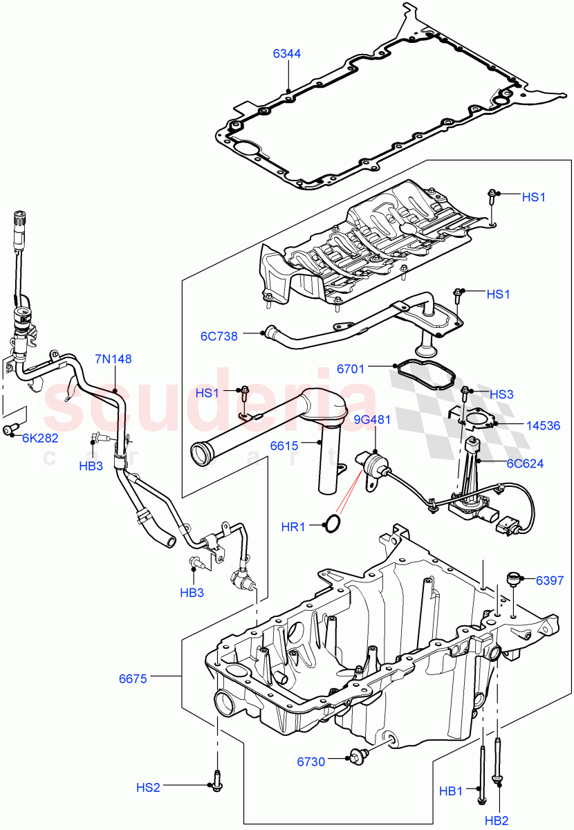 Oil Pan/Oil Level Indicator(4.4L DOHC DITC V8 Diesel) of Land Rover Land Rover Range Rover Sport (2014+) [4.4 DOHC Diesel V8 DITC]