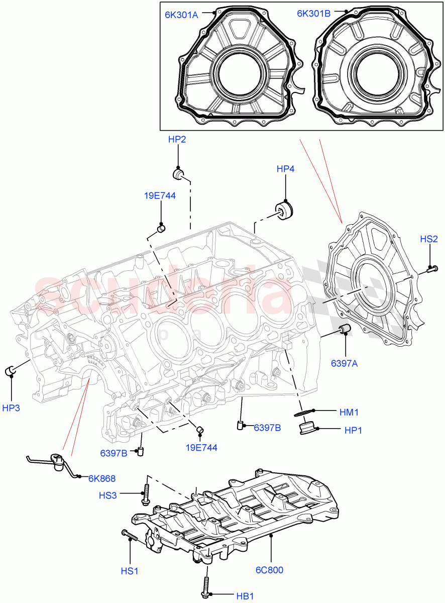 Cylinder Block And Plugs (5.0L OHC SGDI SC V8 Petrol - AJ133) ((V) FROMAA000001) of Land Rover Land Rover Range Rover Sport (2010-2013) [5.0 OHC SGDI SC V8 Petrol]