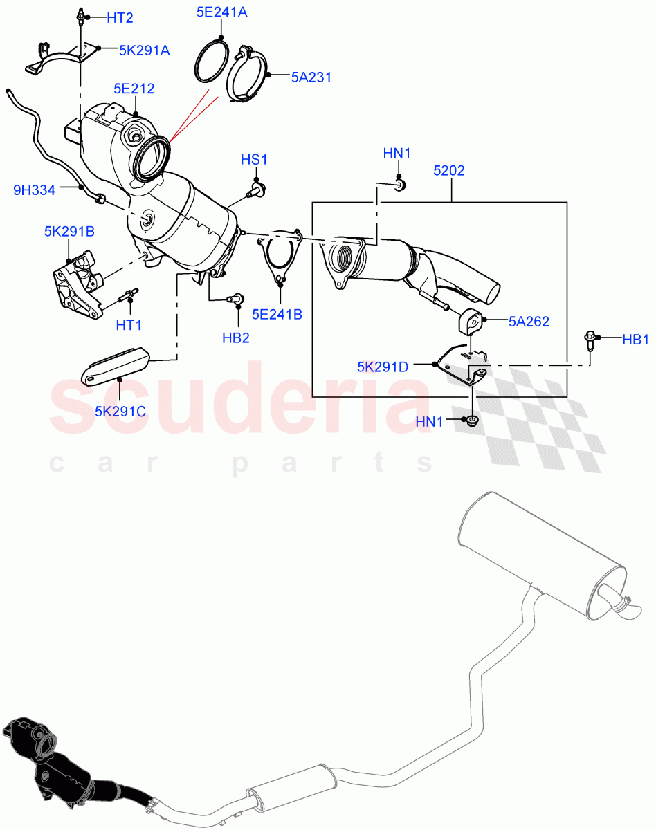 Front Exhaust System(1.5L AJ20P3 Petrol High PHEV,Halewood (UK))((V)FROMLH000001) of Land Rover Land Rover Range Rover Evoque (2019+) [1.5 I3 Turbo Petrol AJ20P3]