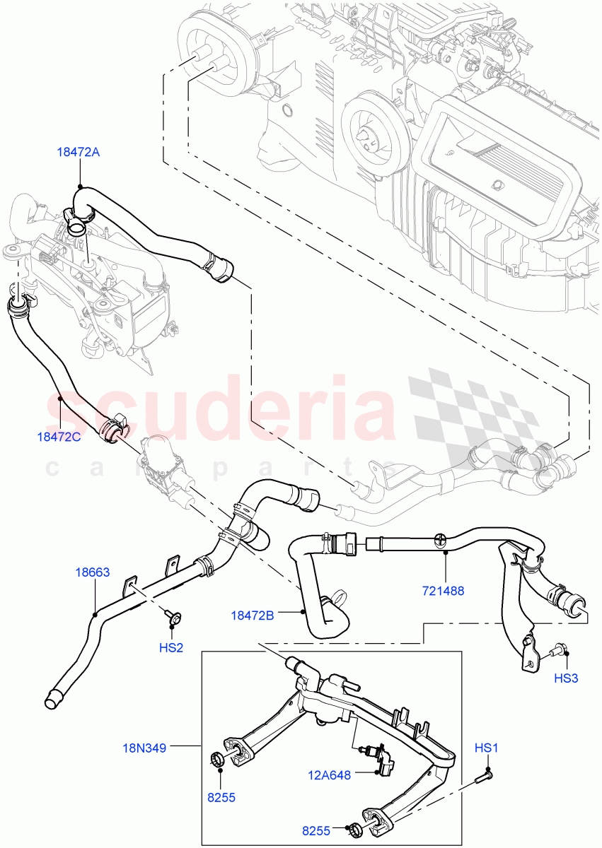 Heater Hoses (Front) (3.0L DOHC GDI SC V6 PETROL, With Fresh Air Heater, With Fuel Fired Heater) ((V) FROMEA000001, (V) TOHA999999) of Land Rover Land Rover Range Rover (2012-2021) [3.0 I6 Turbo Diesel AJ20D6]