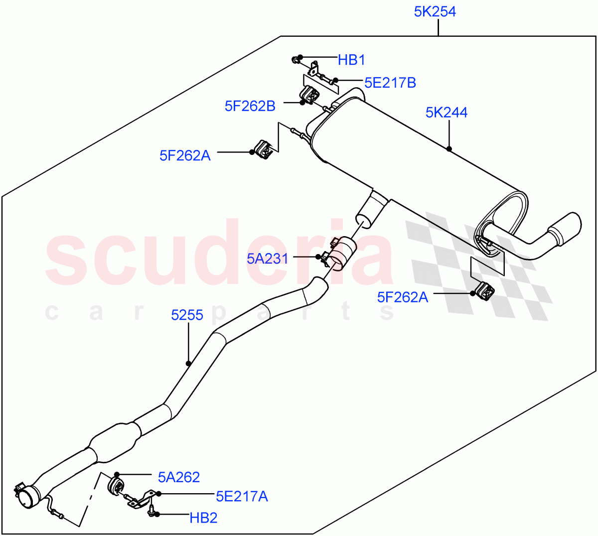 Rear Exhaust System (2.0L 16V TIVCT T/C 240PS Petrol, Itatiaia (Brazil)) ((V) FROMGT000001) of Land Rover Land Rover Range Rover Evoque (2012-2018) [2.0 Turbo Petrol GTDI]
