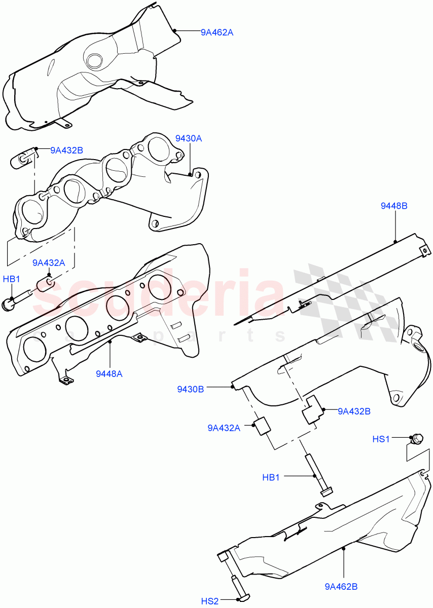 Exhaust Manifold(5.0L OHC SGDI SC V8 Petrol - AJ133,5.0 Petrol AJ133 DOHC CDA,5.0L P AJ133 DOHC CDA S/C Enhanced)((V)TOJA999999) of Land Rover Land Rover Range Rover (2012-2021) [5.0 OHC SGDI SC V8 Petrol]