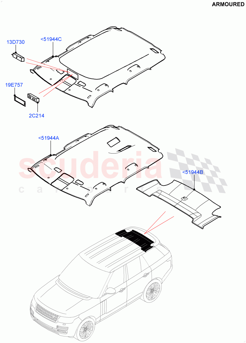 Headlining And Sun Visors(Armoured)((V)FROMEA000001) of Land Rover Land Rover Range Rover (2012-2021) [2.0 Turbo Petrol AJ200P]