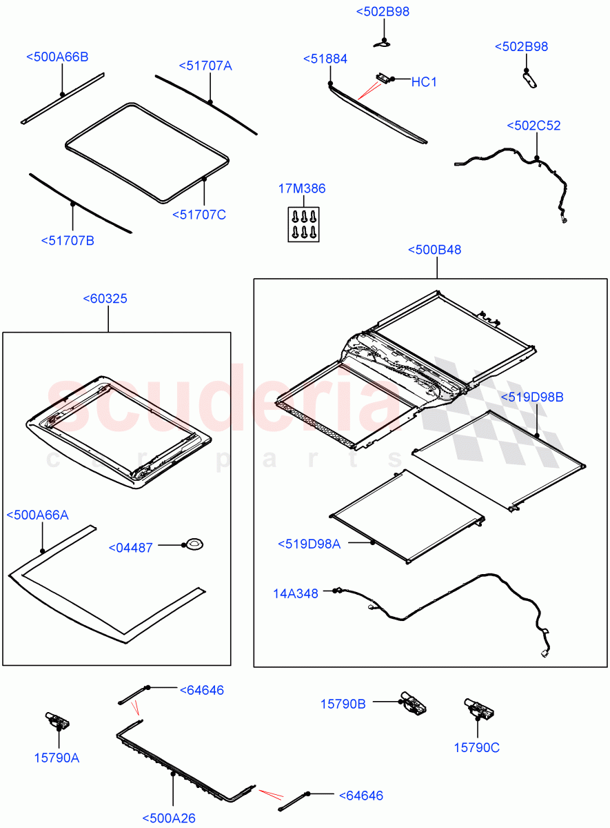 Sliding Roof Mechanism And Controls(Nitra Plant Build, Sunroof Frame)(Roof Conv-Power Open Front/Rear Pan,With Roof Conversion-Panorama Power)((V)FROMK2000001) of Land Rover Land Rover Discovery 5 (2017+) [3.0 I6 Turbo Diesel AJ20D6]