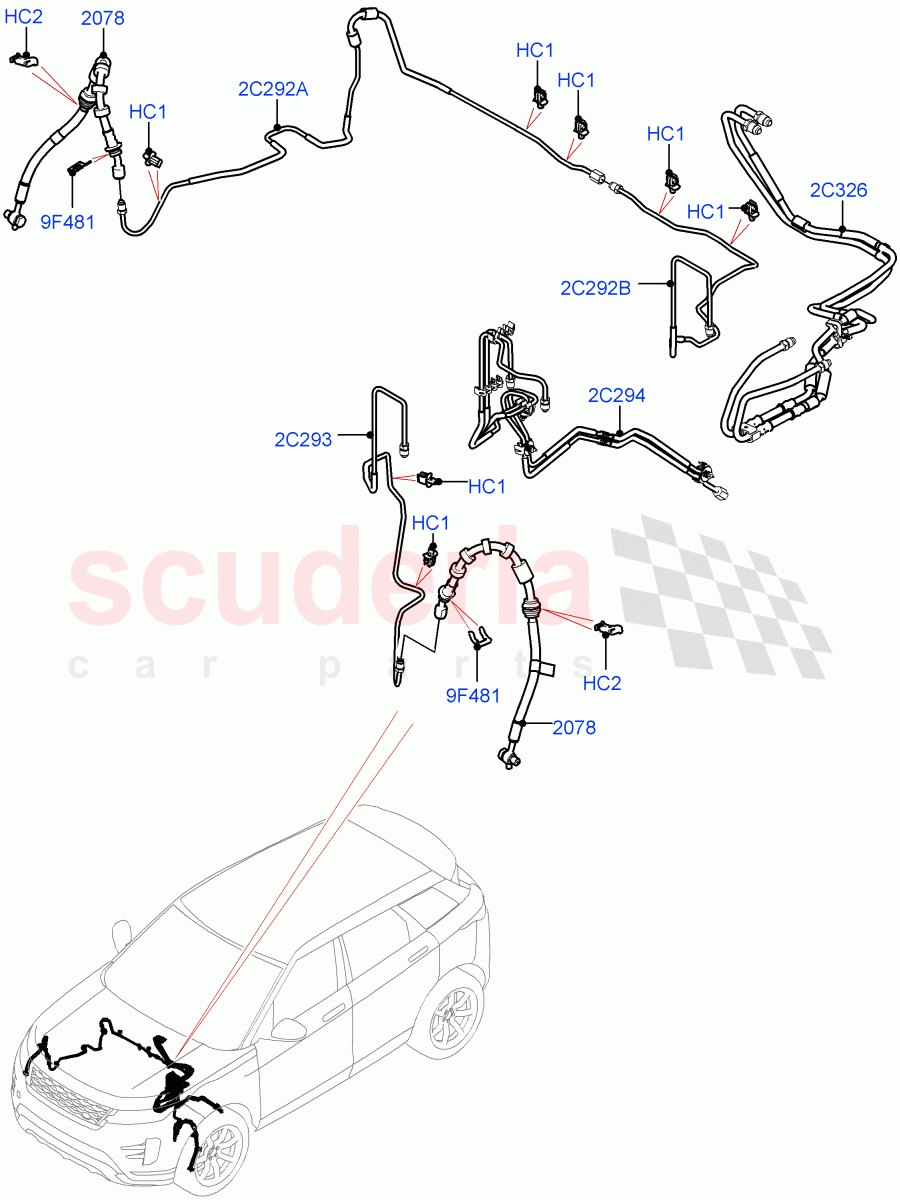 Front Brake Pipes (Changsu (China), Electric Engine Battery-MHEV, Less Electric Engine Battery) of Land Rover Land Rover Range Rover Evoque (2019+) [1.5 I3 Turbo Petrol AJ20P3]