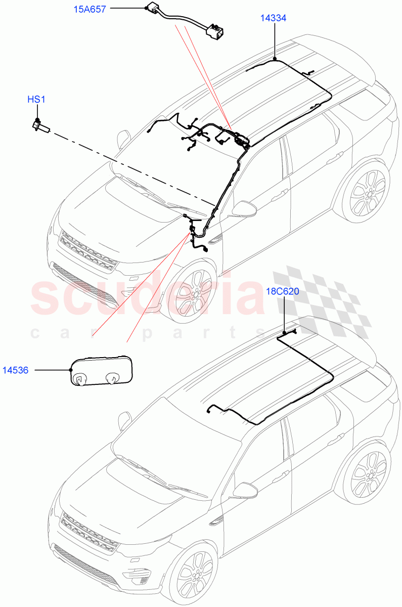 Electrical Wiring - Body And Rear(Roof)(Halewood (UK))((V)TOLH999999) of Land Rover Land Rover Discovery Sport (2015+) [1.5 I3 Turbo Petrol AJ20P3]