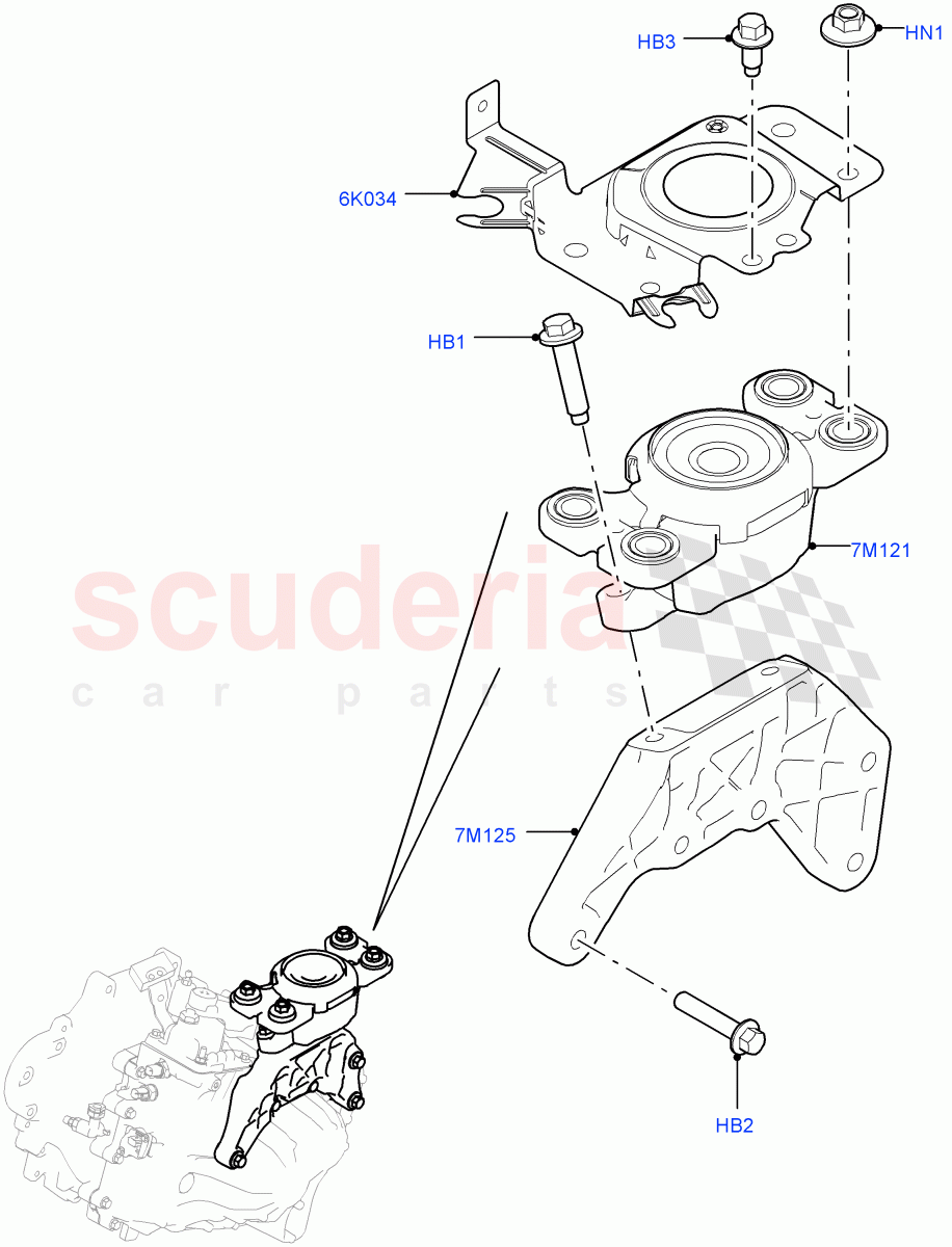 Transmission Mounting(2.0L I4 DSL MID DOHC AJ200,6 Speed Manual Trans M66 - AWD,Halewood (UK),6 Speed Manual Trans-JLR M66 2WD)((V)FROMGH000001) of Land Rover Land Rover Range Rover Evoque (2012-2018) [2.0 Turbo Diesel]