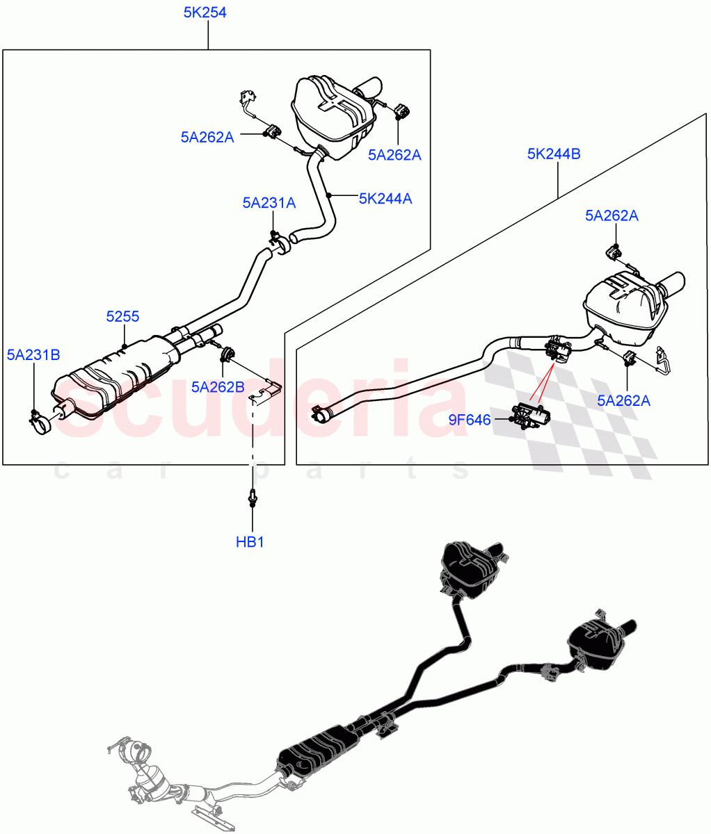 Rear Exhaust System(2.0L I4 Mid DOHC AJ200 Petrol,With 7 Seat Configuration,Spare Wheel - Reduced Section Steel,2.0L I4 Mid AJ200 Petrol E100)((V)FROMJH000001) of Land Rover Land Rover Discovery Sport (2015+) [2.0 Turbo Petrol AJ200P]