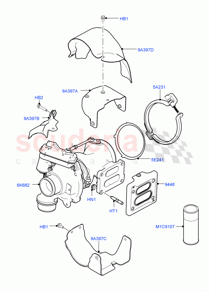 Turbocharger(Solihull Plant Build)(2.0L AJ200P Hi PHEV,2.0L I4 High DOHC AJ200 Petrol,2.0L I4 Mid DOHC AJ200 Petrol)((V)FROMHA000001) of Land Rover Land Rover Range Rover Velar (2017+) [2.0 Turbo Petrol AJ200P]