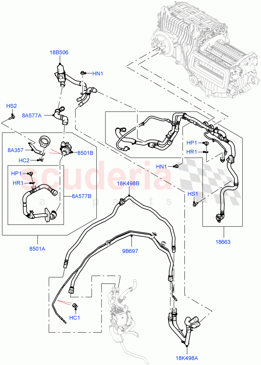 Heater Hoses (3.0L AJ20D6 Diesel High, Fuel Heater W/Pk Heat With Remote, With Air Conditioning - Front/Rear, Fuel Fired Heater With Park Heat) of Land Rover Land Rover Range Rover (2022+) [3.0 I6 Turbo Petrol AJ20P6]