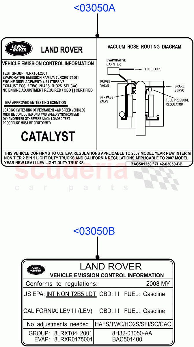 Labels(Warnings And Emissions)((V)TO9A999999) of Land Rover Land Rover Range Rover Sport (2005-2009) [2.7 Diesel V6]